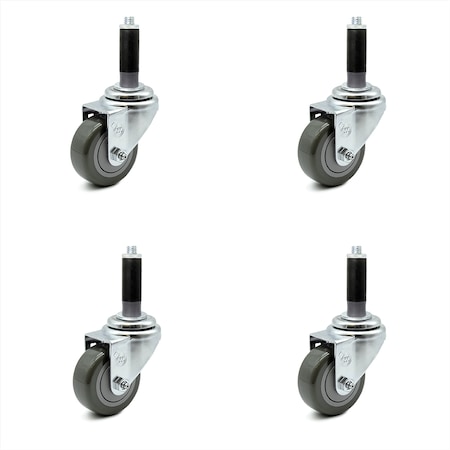 3.5 Inch Gray Polyurethane Wheel Swivel 1 Inch Expanding Stem Caster Set SCC